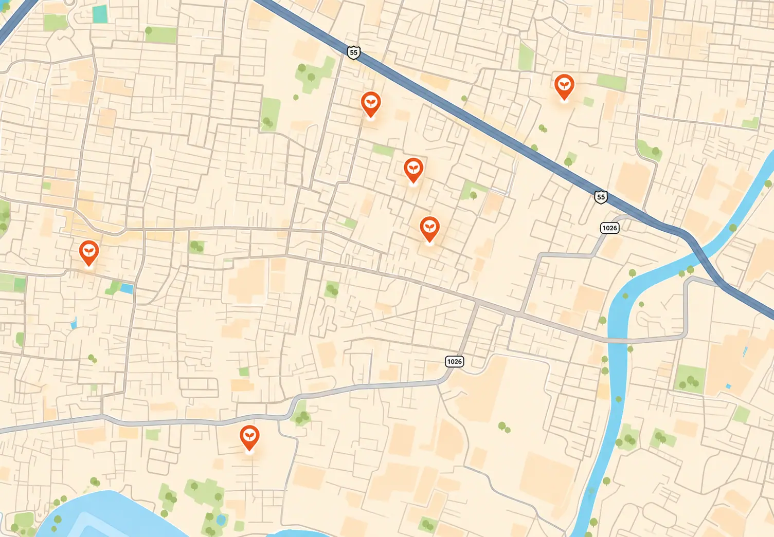 Map showing the six Little Pumpkien campus locations